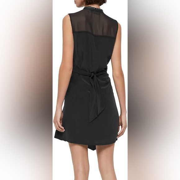 ALLSAINTS Jayda Black Silk Sleeveless Zip Front Asymmetrical Dress Size L - Picture 5 of 12